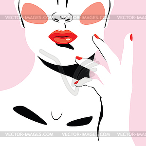 Face with red lips and nails - vector image