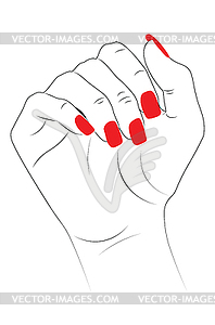 Hand with red nails line art - vector EPS clipart