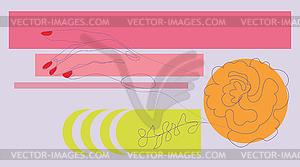 Lineart red nails hand and abstract shapes - vector image