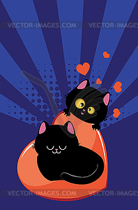 Two black cats on heart - vector clipart