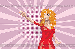 Blond in red dress - vector clip art