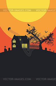 House near spooky tree silhouette - vector clipart / vector image