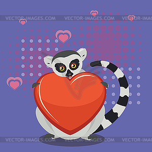 Lemur with heart - vector image