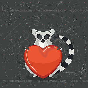 Lemur with heart - vector image
