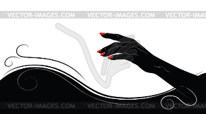 Черная рука с красными ногтями и завитушками - изображение в векторном виде