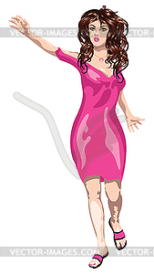 Brunette in pink dress - vector clip art