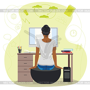 Девушка в серой футболке читает на экране - изображение в векторном виде