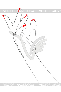 Hand with red nails line art - vector EPS clipart