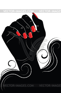 Black hand with red nails and swirls - stock vector clipart