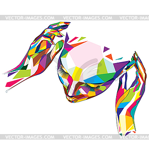 Colorful polygonal head with earpods top view - vector clip art