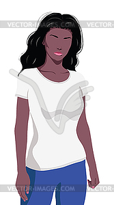 Dark skinned girl in white t shirt - vector EPS clipart
