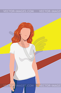 Girl in white t shirt and abstract shapes - vector image