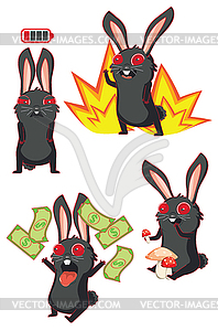 Black rabbit in different situations - vector image