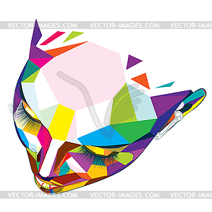 Colorful polygonal head with earpods top view - vector image