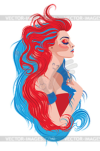 Girl with red and blue hair - royalty-free vector image