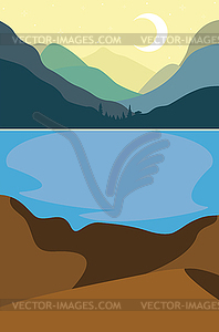 Night lake in mountains - vector clipart