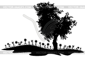 Silhouette of tree with grass - vector image