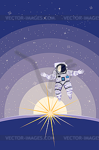 Spaceman flying in space - vector image