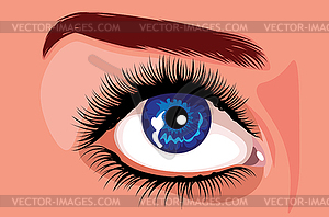 Blue female eye with long eyelashes - vector clipart