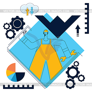Abstract man with wrench - vector image