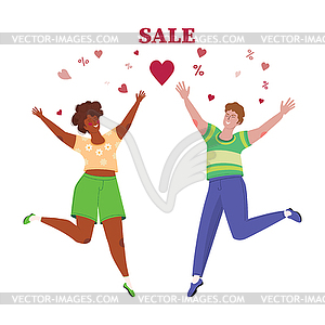 Couple with hearts and sale word - vector image