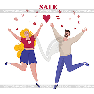 Couple with hearts and sale word - vector clip art