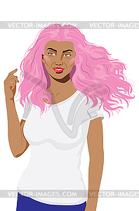 Dark skinned girl in white t shirt - vector clipart