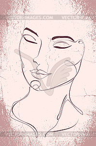 Lineart face with closed eyes - vector clipart