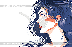 Woman in profile with blue hair - vector clipart