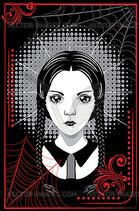 Gothic girl with spider web - vector image