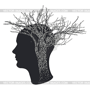 Head and grunge tree - vector image
