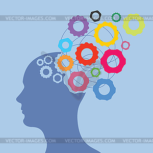 Head with colorful gears - vector clipart