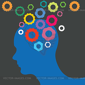 Head with colorful gears - vector image