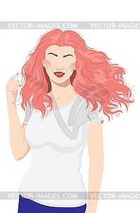 Girl with long hair in white t shirt - vector image