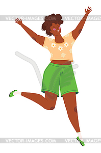 Jumping girl in tshirt - vector image