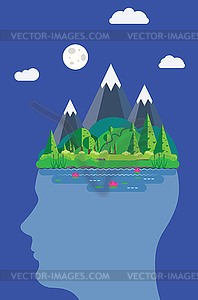 Mountain on top of head - vector clipart