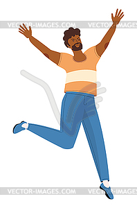 Jumping man in tshirt - vector image