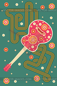 Ретро-гитара с цветами - векторное изображение EPS