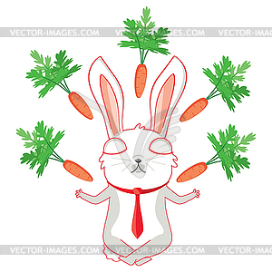 White bunny with carrot - vector clip art