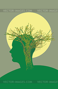 Голова и гранжевое дерево - иллюстрация в векторном формате
