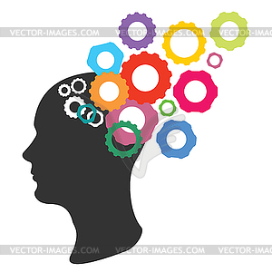 Head with colorful gears - vector clipart