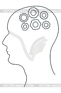 Line art head with gears - vector image