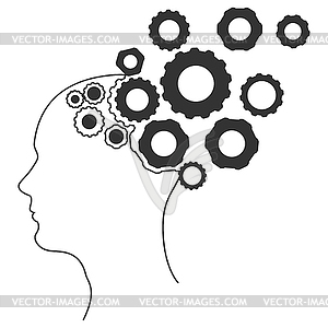 Line art head with gears - vector clip art