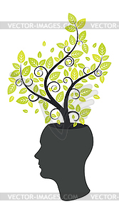 Tree with green leaves on human head - vector clipart