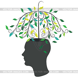 Tree with green leaves on human head - vector clip art