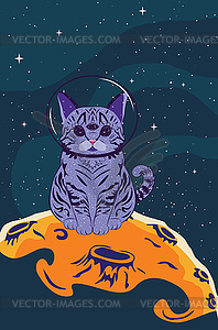 Alien cat sitting on planet - vector clip art