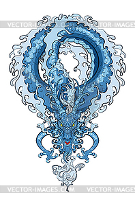 Голубой водяной дракон - векторный клипарт / векторное изображение