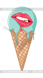 Ice cream cone and lips - vector EPS clipart