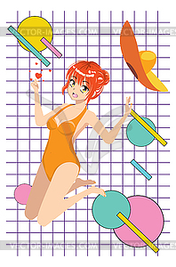 Anime girl in orange swimsuit - stock vector clipart