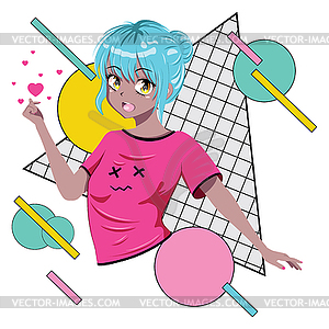 Anime girl with blue hair - vector image